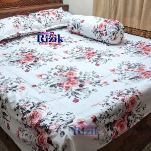Bed Sheet Whits Red Print 1