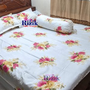 Home Bed Sheet White-Red Print